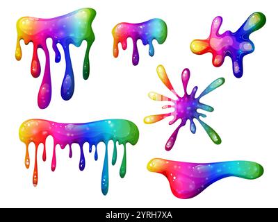 Illustrazione arcobaleno che gocciola con colori vivaci. Rainbow Splash Collection su sfondo trasparente. Ottimo per aggiungere giocosa e tossico Illustrazione Vettoriale