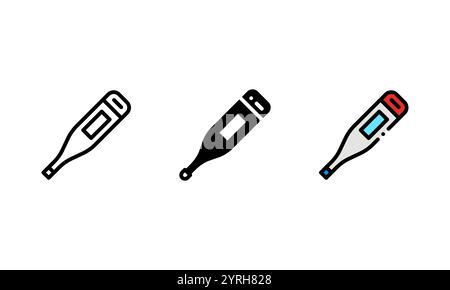 Icona del termometro. icona vettoriale con contorno, glifo e stile contorno pieno. che rappresenta uno strumento per controllare la temperatura corporea o la febbre. Illustrazione Vettoriale