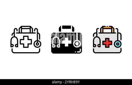 Icona della borsa del dottore in uno stile diverso. Questa icona vettoriale può essere utilizzata anche per progetti, interfacce utente e altri temi correlati all'assistenza sanitaria Illustrazione Vettoriale