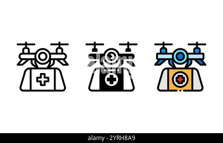 Icona di un drone medico. icona vettoriale con stile diverso. rappresentato da un drone che porta un kit di pronto soccorso. perfetto per il settore sanitario Illustrazione Vettoriale