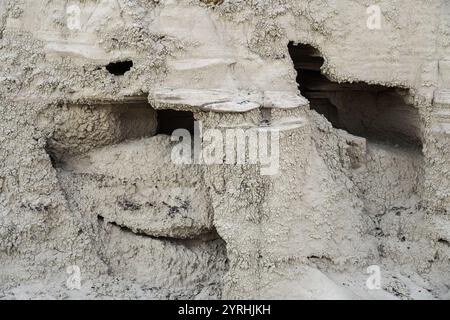 Vista ravvicinata di formazioni rocciose di arenaria che presentano texture intricate e motivi a strati risultanti dall'erosione ideale per geologia, natura, A. Foto Stock