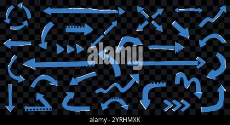 Serie di frecce della carta diverse. Frecce della carta strappate. Elementi per collage. Illustrazione Vettoriale