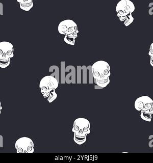 Motivo senza cuciture con teschi colorati disegnati a mano Illustrazione Vettoriale