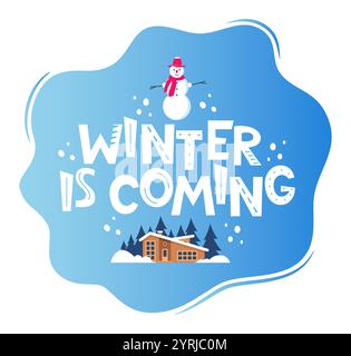 L'inverno sta arrivando con scritte decorate con testo. Tipografia per carte, poster, t-shirt, inviti, altri tipi di design. Illustrazione Vettoriale