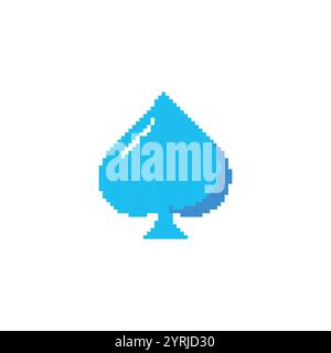 Simbolo a forma di vanga blu pixel art con evidenziazioni. Design minimalista per carte di credito in stile pixel retrò. Illustrazione Vettoriale
