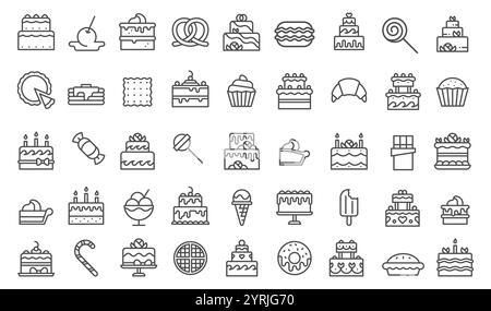 I dessert sono famosi per le torte, i cupcake e le caramelle, i gelati e i dolci. Perfetto per il branding dei prodotti da forno, i menu e le feste. Collezione vettoriale di pasticcini Illustrazione Vettoriale