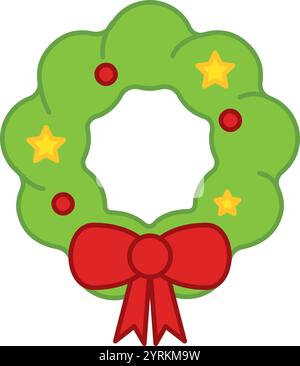 Corona di Natale con arco rosso e stelle Vector Illustrazione Vettoriale