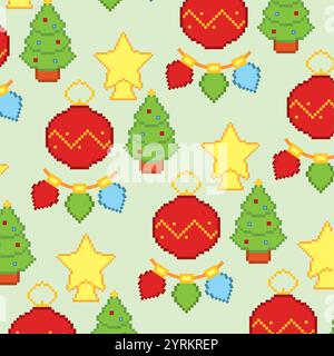 Schema natalizio con ornamenti e alberi Vector Illustrazione Vettoriale