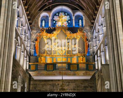 Trondheim, Norvegia - 16 giugno 2024: L'organo della cattedrale di Nidaros a Trondheim, Norvegia. Il suo stile è prevalentemente gotico, anche se incorpo Foto Stock