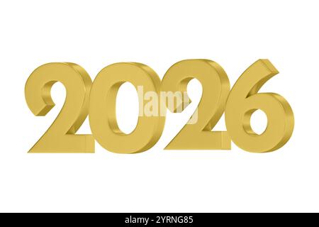 Numeri vettoriali 3D 2026 in colore oro. Oggetto di design per biglietti di auguri di Capodanno e banner pubblicitari. I numeri metallici sono audaci ed eleganti, e con Sha Illustrazione Vettoriale