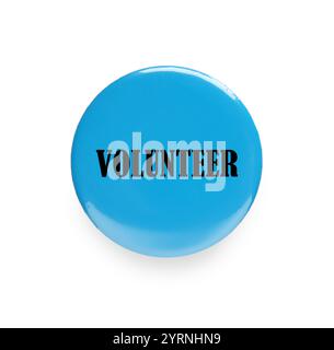 Badge con la parola Volunteer isolato su bianco Foto Stock