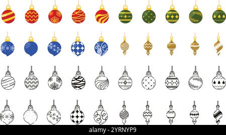 Ornamenti natalizi con fantasie natalizie Vector Illustrazione Vettoriale