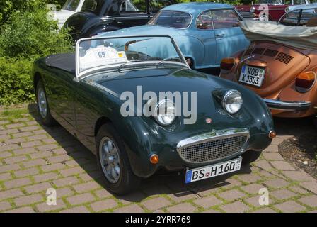 Auto classica Green Roadster con tetto aperto alla mostra Sunny, auto d'epoca, cabriolet, Austin Healey Sprite MK1, 1060, bassa Sassonia, Germania, Europa Foto Stock