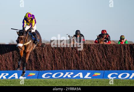 Le Patron e il fantino Freddie Mitchell vincono il concorso "Daily Rewards Shaker" Handicap Chase per gli allenatori Gary e Josh Moore e la proprietaria Mrs e Avery. Foto Stock