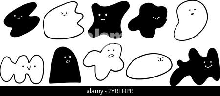Emoji disegnato a mano | illustrazione del set di forme astratte | Doodle Vector minimalista per design divertenti e creativi Illustrazione Vettoriale