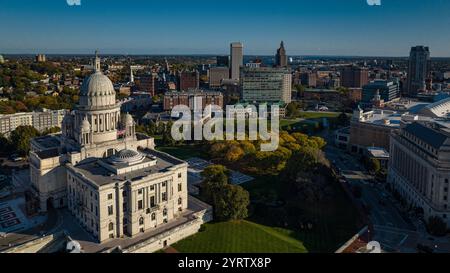 10/20/22 - PROVIDENCE, RI, USA - Vista aerea del Campidoglio del Rhode Island a Providence Rhode Island Foto Stock