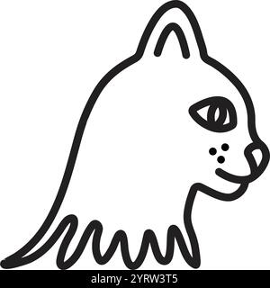 Icona a linea singola del muso gatto, simpatico gattino nel profilo, tratto modificabile nero, semplice pittogramma monocromatico vettoriale, illustrazione del contorno Illustrazione Vettoriale