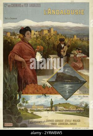 Cie des Chemins de Fer Andalous. L'Andalousie. Escursioni à Granata, Cordoue (...), Tangeri (affiche). Foto Stock