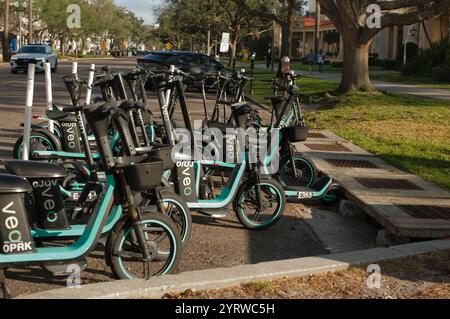 Solo per uso editoriale, St. Petersburg, Florida, USA, novembre 28, 2024, Lime Shared e-Bike Program collabora con City per le micro biciclette elettriche del settore della mobilità Foto Stock