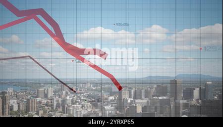 Immagine di grafici che elaborano dati su cielo nuvoloso e paesaggio urbano Foto Stock