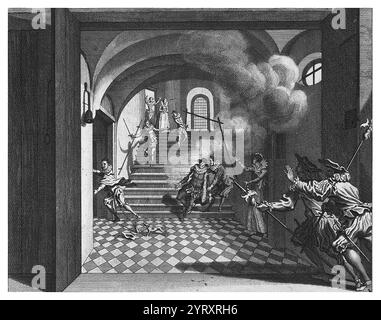 Assassinio di Guglielmo il silenzio (1533 ? 10 luglio 1584), più comunemente noto nei Paesi Bassi [1] [2] come Guglielmo d'Orange (olandese: Willem van Oranje), fu il capo della rivolta olandese contro gli Asburgo spagnoli che scatenò la guerra degli ottant'anni (1568?1648) e portò all'indipendenza formale delle Province Unite nel 1648. Foto Stock