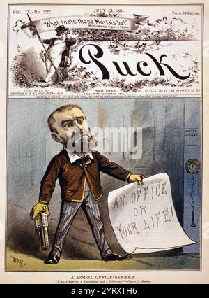 Charles Julius Guiteau (1841 30 giugno 1882) che assassinò James A. Garfield, il ventesimo presidente degli Stati Uniti, nel 1881. Guiteau credeva di aver giocato un ruolo importante nella vittoria elettorale di Garfield, per la quale avrebbe dovuto essere premiato con un consolato. Si sentì frustrato e offeso dal rifiuto dell'amministrazione Garfield delle sue richieste di servire a Vienna o Parigi a tal punto che decise di uccidere Garfield e di sparargli alla stazione ferroviaria di Baltimora e Potomac a Washington, D.C. Garfield morì due mesi dopo a causa di infezioni legate alle ferite. A gennaio Foto Stock