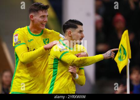 Borja Sainz di Norwich City festeggia dopo aver segnato il suo secondo gol e quello di Norwich City per arrivare 2-0 - Norwich City contro Plymouth Argyle, Sky Bet Championship, Carrow Road, Norwich, UK - 26 novembre 2024 solo uso editoriale - si applicano restrizioni DataCo Foto Stock