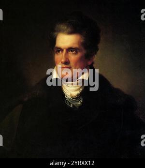 John C. Calhoun di Rembrandt Peale (1778?1860); 1834. John Caldwell Calhoun (1782 1850), è stato il settimo vicepresidente degli Stati Uniti dal 1825 al 1832. Nato nella Carolina del Sud, difese con fermezza la schiavitù americana e cercò di proteggere gli interessi dei bianchi meridionali. Calhoun iniziò la sua carriera politica come nazionalista, modernista e sostenitore di un governo federale forte e di tariffe protettive. Alla fine degli anni '1820, le sue opinioni cambiarono radicalmente, e divenne uno dei principali sostenitori dei diritti degli stati, del governo limitato, della nullificazione e dell'opposizione alle tariffe elevate. Foto Stock