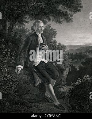 Jean-Jacques Rousseau, ritratto a mezza lunghezza. Jean-Jacques Rousseau (1712 - 1778), filosofo, scrittore e compositore svizzero. Nato a Ginevra, la sua filosofia politica influenzò il progresso dell'Illuminismo in tutta Europa, così come gli aspetti della Rivoluzione francese e lo sviluppo del pensiero politico ed educativo moderno. Foto Stock
