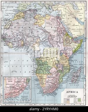 Mappa del continente africano pubblicata nel 1904, che mostra la divisione del continente tra le nazioni colonizzatrici d'Europa Foto Stock