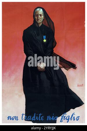 Manifesto di propaganda fascista italiano di Gino Benemsile (1901?1952) pubblicato dalla Repubblica sociale Italiana, uno stato fantoccio tedesco che fu creato durante la seconda guerra mondiale Foto Stock