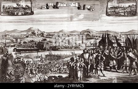 L'assedio di Bonn ebbe luogo nel 1689 durante la guerra dei nove anni, quando le forze del Brandeburgo-Prussia e della Repubblica olandese assediarono e catturarono Bonn. Faceva parte della campagna della Renania che il Brandeburgo stava combattendo come parte della grande Alleanza contro Luigi XIV di Francia. A seguito delle incursioni di Luigi nella Renania dell'anno precedente, una coalizione di nazioni si era formata per resistere all'egemonia francese. Foto Stock