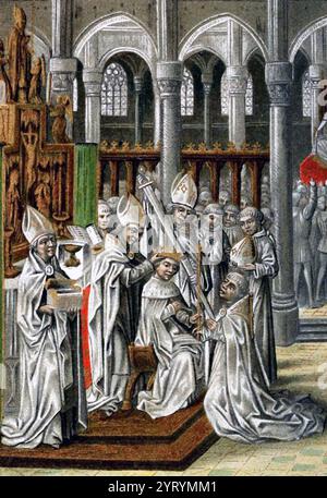 Incoronazione nel 1399 di re Enrico IV (1367 ? 1413), noto anche come Henry Bolingbroke, Enrico fu re d'Inghilterra dal 1399 al 1413. Enrico era figlio di Giovanni di Gaunt, duca di Lancaster (terzo figlio di Edoardo III), e Bianca di Lancaster Foto Stock