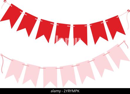 Festosa garland Pennant su corda in elegante rosa chiaro monocromatico e rosso. Set di elementi per San Valentino 2. Messaggio di benvenuto per illustrazioni vettoriali isolate, biglietti tematici, pubblicazione, banner promozionali blog o Web, etichette Illustrazione Vettoriale