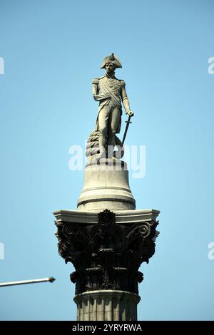 La colonna di Nelson è un monumento a Trafalgar Square nella City of Westminster, nel centro di Londra, costruito per commemorare l'ammiraglio Horatio Nelson, morto nella Battaglia di Trafalgar nel 1805. Il monumento fu costruito tra il 1840 e il 1843 su progetto di William Railton Foto Stock