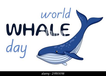 Biglietto giornaliero per balene in stile disegnato a mano. Banner di presentazione per le vacanze. 15 febbraio. Illustrazione Vettoriale