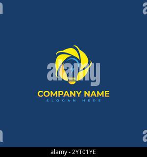 Lampadina e logo elettrico elemento di design con Sole astratto. Illustrazione vettoriale Illustrazione Vettoriale