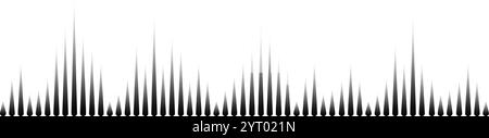 Le onde sonore nere vengono visualizzate su sfondo bianco, creando una rappresentazione astratta delle onde musicali, della frequenza del segnale radio o della voce digitale Illustrazione Vettoriale