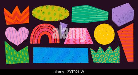 Forme semplici in stile rustico rustico rustico. Distintivi, striscioni e altri elementi di design disegnati a mano in stile vintage per uno sfondo scuro. Disegnato a mano Illustrazione Vettoriale