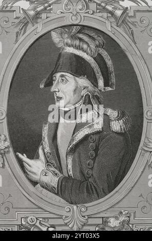 Jacques Dugommier (Jacques Francois Coquille), noto come Dugommier (1738-1794). Generale francese. Verticale. Incisione. Storia Foto Stock