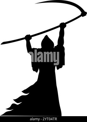 Silhouette grigiata, rivestita di nero e voluta grande falce. Icona vettoriale su sfondo trasparente Illustrazione Vettoriale