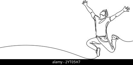 disegno continuo a linea singola di un uomo allegro che salta, illustrazione vettoriale line art Illustrazione Vettoriale