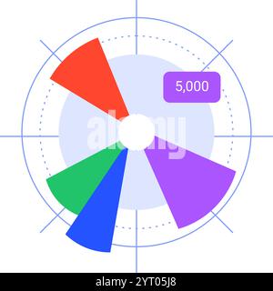 Il grafico a torta colorato mostra statistiche positive e crescita aziendale, analisi finanziaria e di destinazione e report di marketing, dati con spazio di testo Illustrazione Vettoriale
