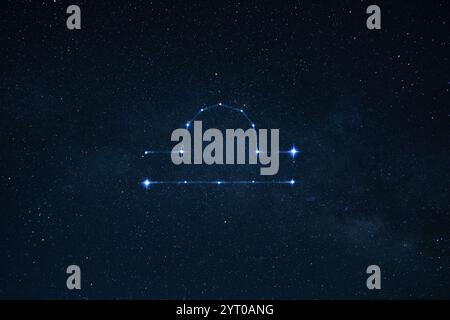 Zodiac firma libra nel cielo stellato notturno con le stelle. Astrologia, concetto Foto Stock