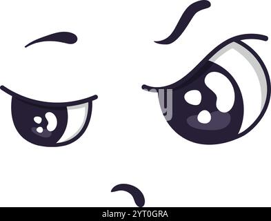 Due occhi dei cartoni animati esprimono sentimenti diversi, uno che strizza l'occhio e sembra giocoso, mentre l'altro mostra tristezza con un sopracciglio alzato e una Illustrazione Vettoriale