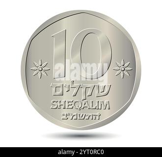 Moneta, Israele, 10 sheqalim. da 1982 a 1985. Rovescio di Israele moneta da dieci sheqalim. Illustrazione vettoriale. Illustrazione Vettoriale