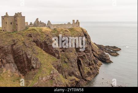 Le scogliere meridionali e il castello di Dunnottar , Aberdeenshire, Scozia, Regno Unito Foto Stock