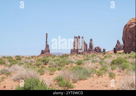 Thin Hoodoos nel paesaggio della Monument Valley, Arizona, Stati Uniti Foto Stock