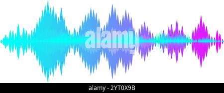 Le onde sonore a gradiente colorato fluttuano, formando una forma d'onda musicale, creando una rappresentazione visiva di un segnale audio, utile per la musica digitale Illustrazione Vettoriale