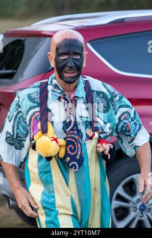 I Rendham Mummers suonano al Sibton White Horse nel Suffolk rurale, una commedia che indossa il tradizionale Blackface e in modo incredibilmente caotico Foto Stock